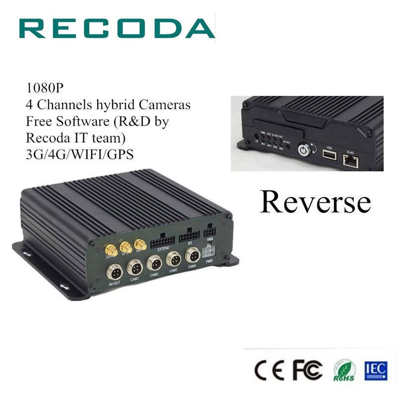 G Sensor Car DVR Video Recorder 1080P 4Ch Hybrid Cameras Dual SD Card 3G/4G/WIFI Real Time Monitor
